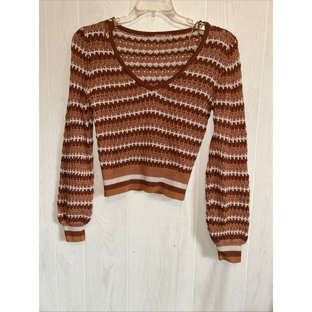 Love Colette Medium Crochet Pumpkin V Neck Cropped Sweater